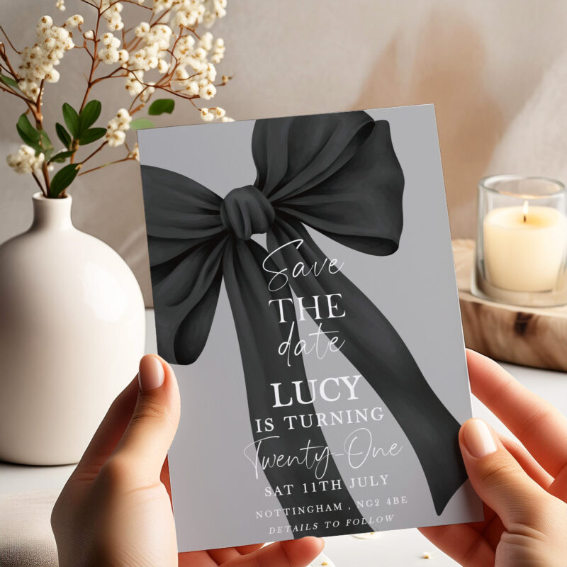 Black Bow Save the Date – 21st Birthday Invitation Bows